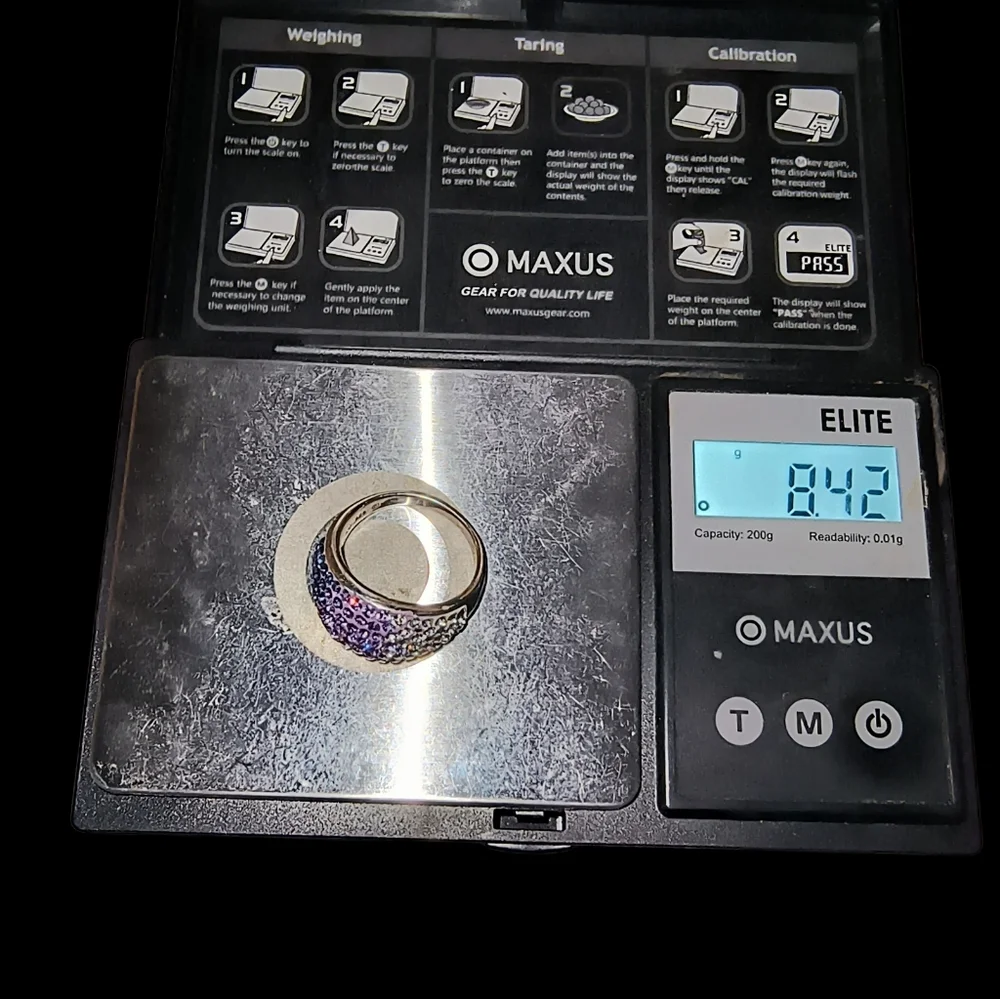 Purple Chunky Sterling Silver & Crystal Graduated Color Ombre Ring